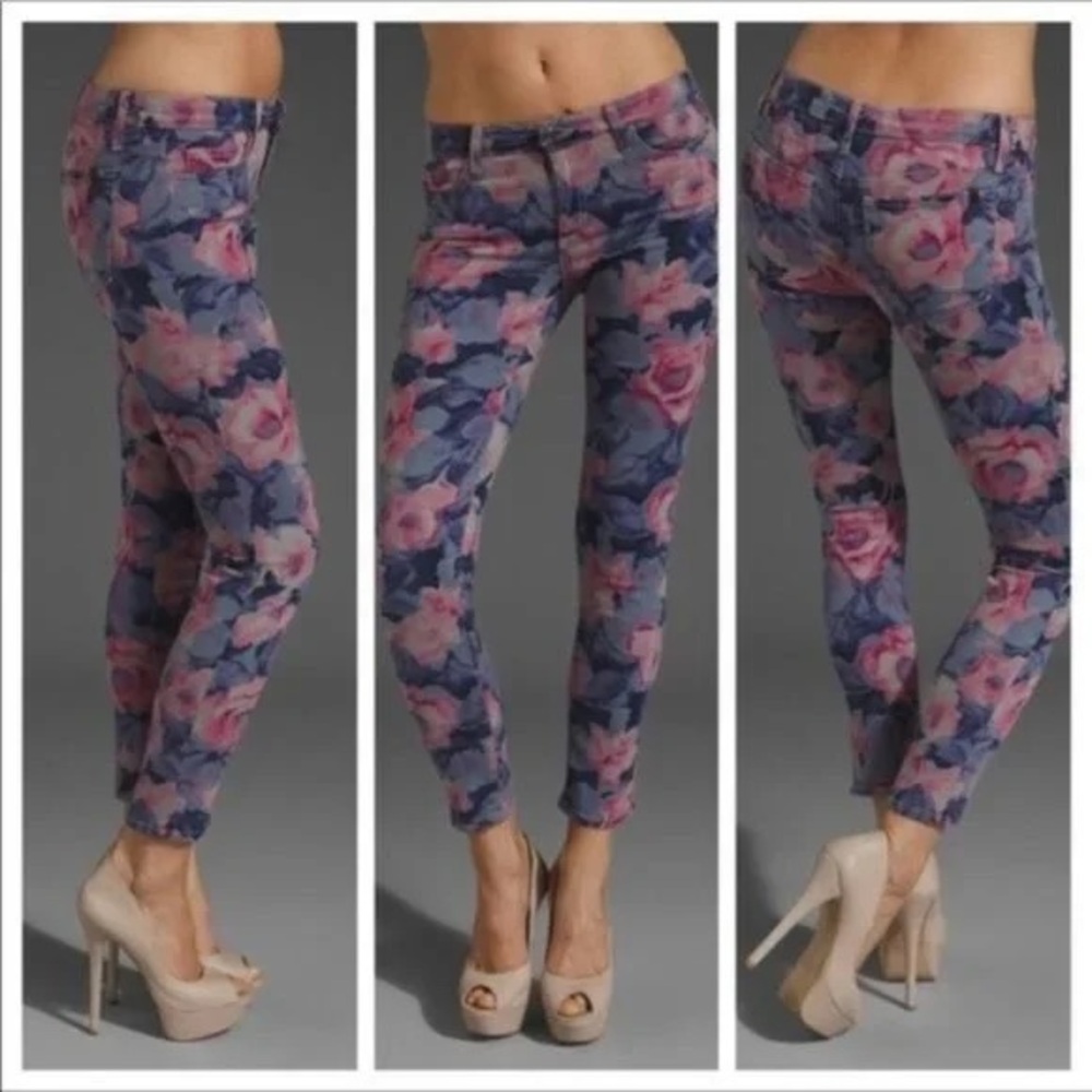 Vintage Spring 2012 Joe's Jeans Pink and Blue Rose Floral Denim Pants